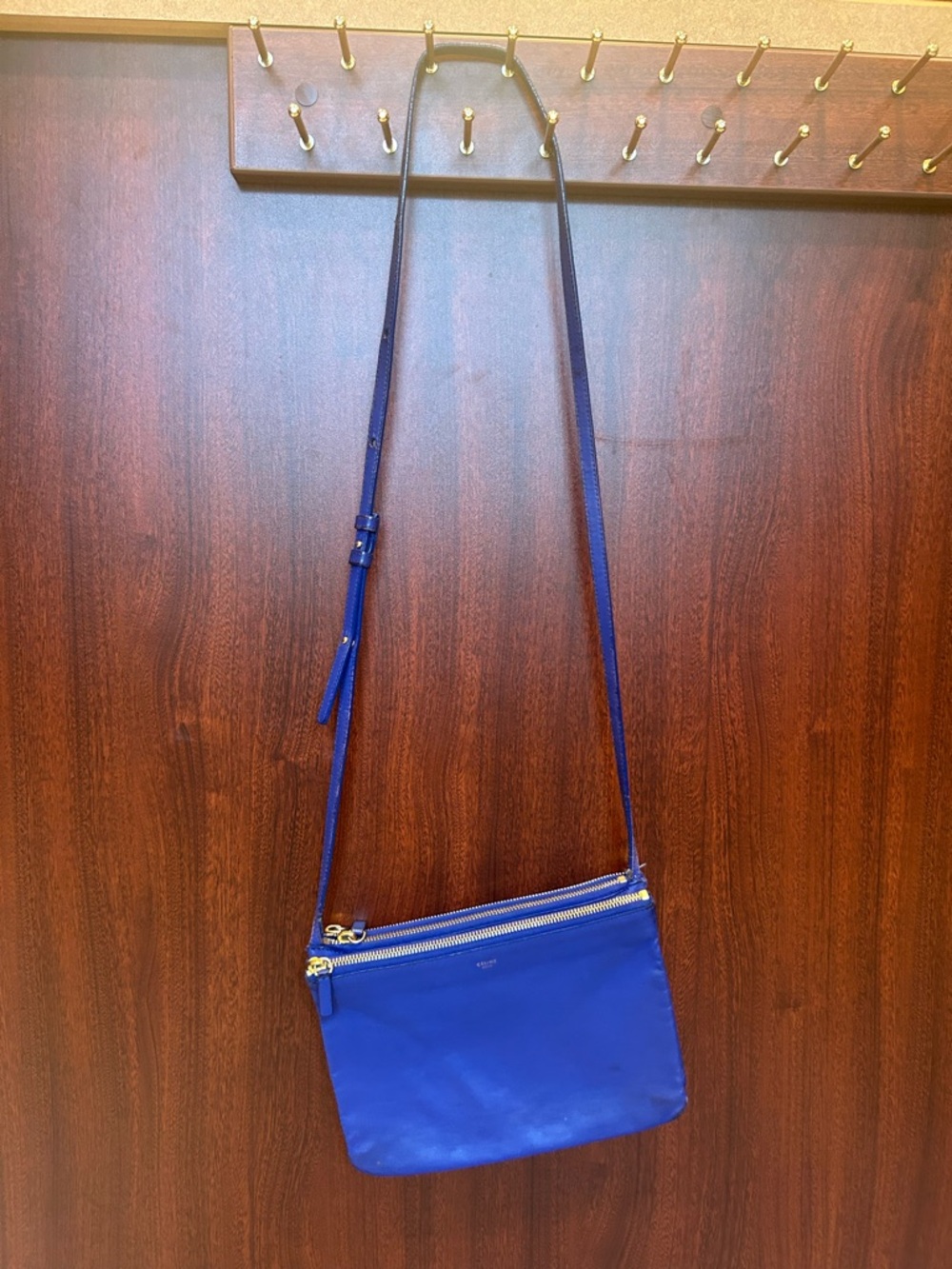 Celine Blue Leather Crossbody 3 zip Bag